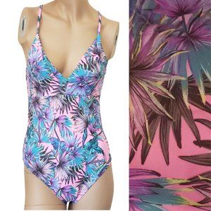 Oh La La Tropical Palm One Piece SZ S Pink Purple Multi